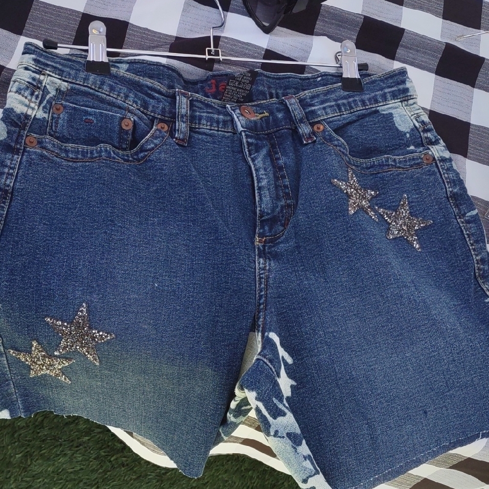 Sparkly Blue Jean Shorts with Frayed Hem